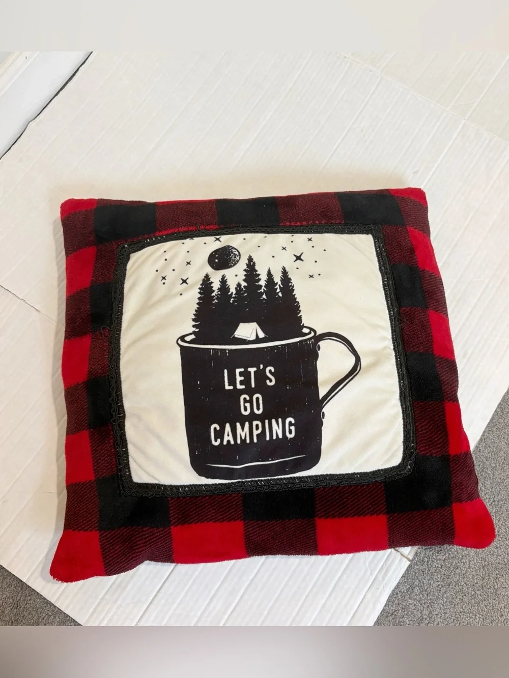 Carstens Home Red Buffalo Plaid Camping Rustic Throw Pillow 16x16 Tent Stars